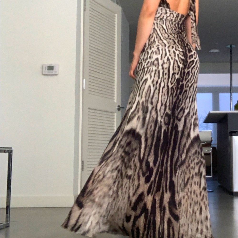 SOLD - Roberto Cavalli Halter Neck Leopard Viscose Gown